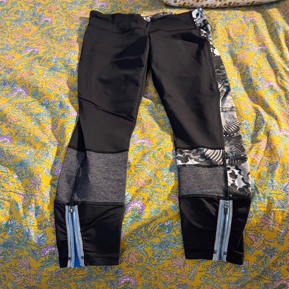 Black and Gray Butterfly/Moth Leggings with Zipper Detail